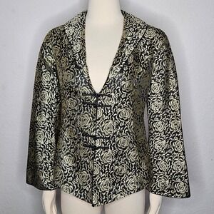 Grace Chuang New York Womens Gold Black Floral Brocade Frog Toggle Blazer M 10